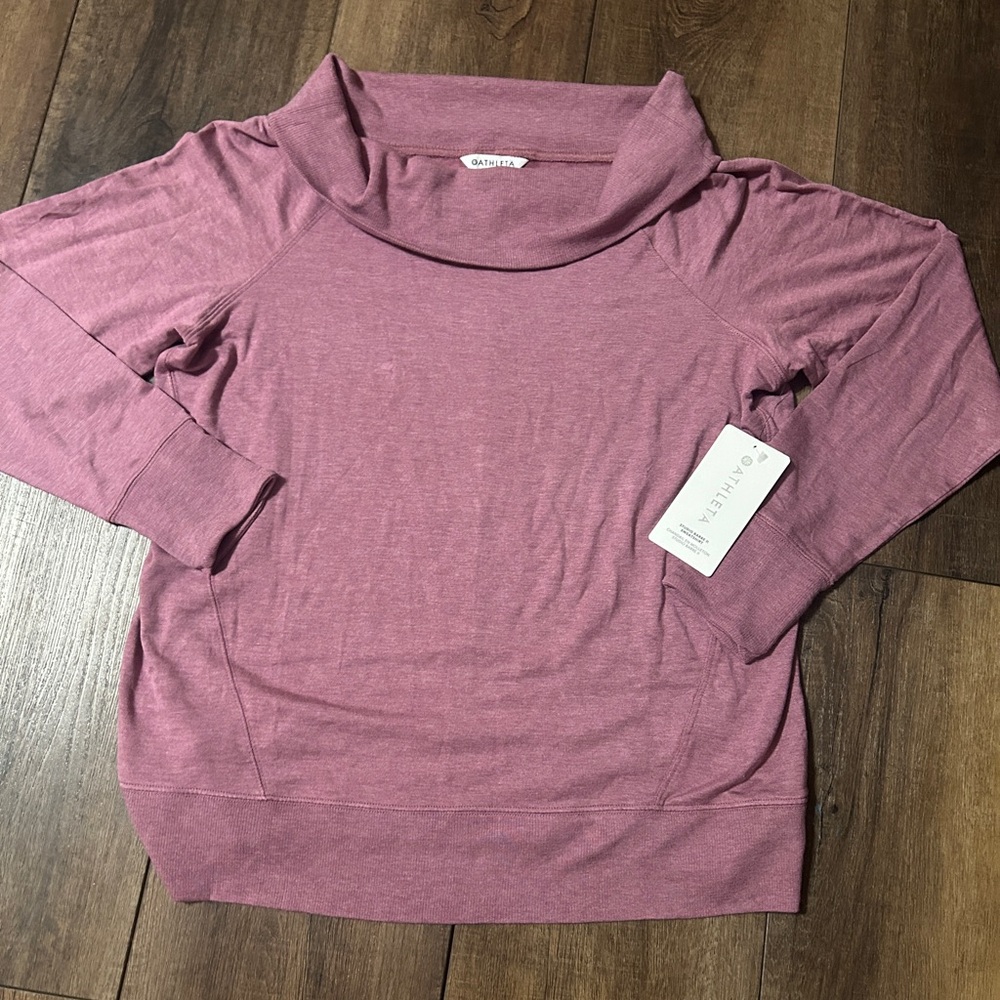 NWT Athleta Studio Barre II Sweatshirt Cowl Neck Thumbholes Plum Mauve Large